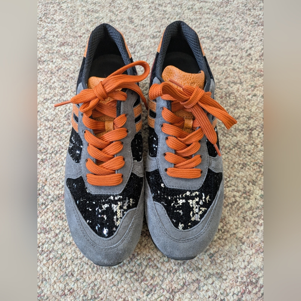 Hogan E4520 Sneaker Running Shoe Donna Suede Velvet Gray Sequin Women's 38.5